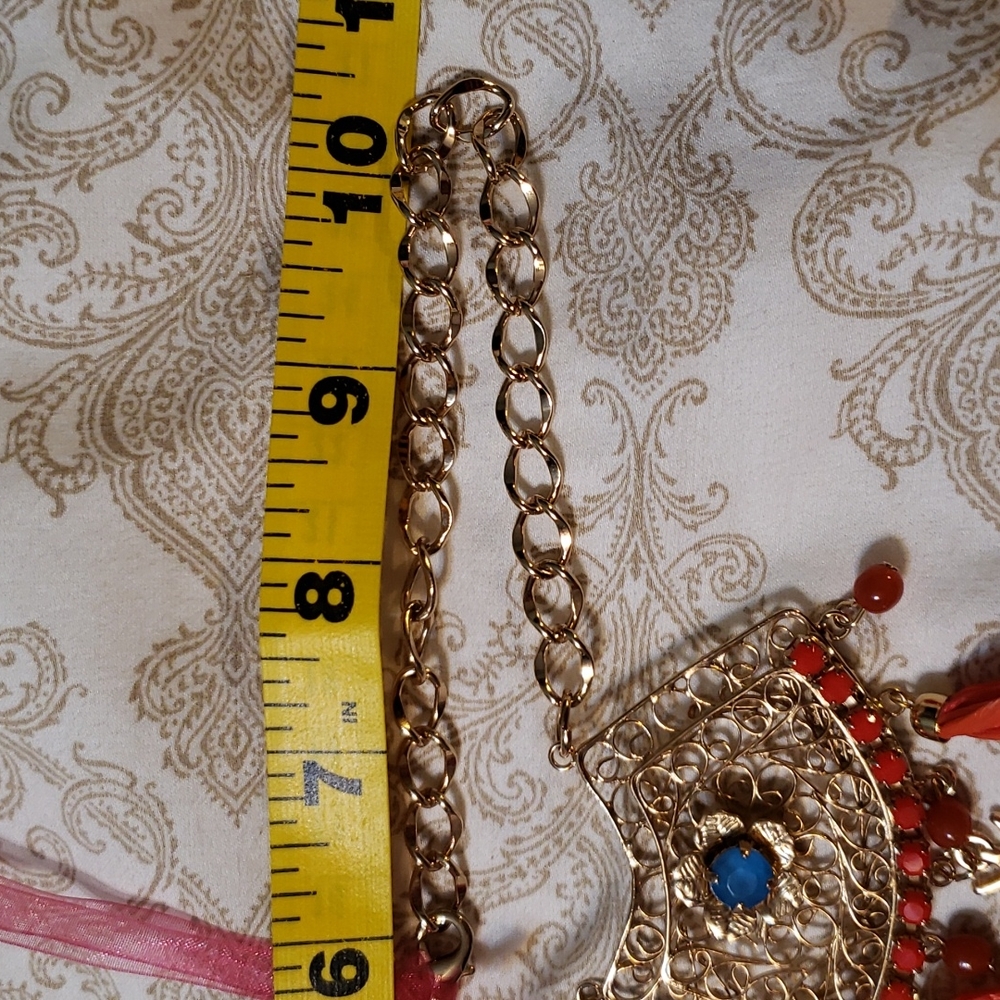 🎉HP🎉 STQ gold-tone red & turquoise statement necklace - Picture 5 of 13